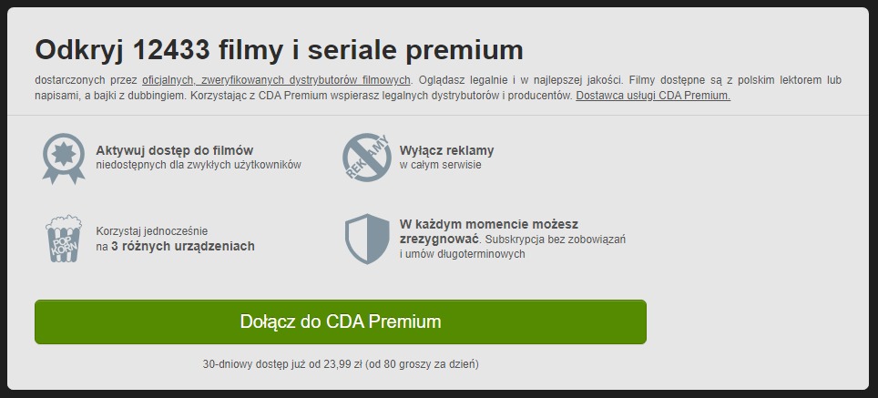 CDA premium - internetowa przeglądarka filmowa, kup usługę Premium i ogldaj bey reklam