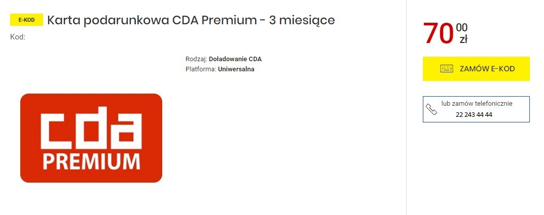 CDA premium 3 miesiące kod dostępu do telewizji internetowej