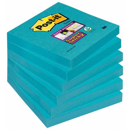 Karteczki samoprzylepne, Post it Super Sticky 654-6SS-EB, 76x76mm, 6x90 kartek, błękit