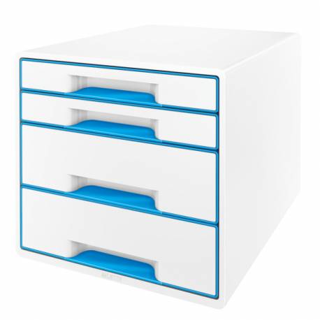 Pojemnik z szufladami, organizer na dokumenty na biurko z 4 szufladami Leitz WOW, perłowy biały / niebieski