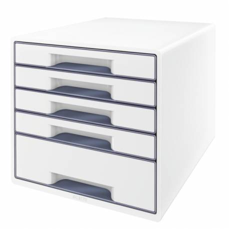 Pojemnik z szufladami, organizer na dokumenty na biurko z 5 szufladami Leitz WOW, perłowy biały / szary