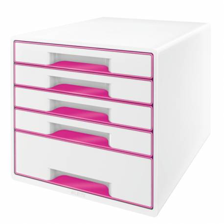 Pojemnik z szufladami, organizer na dokumenty na biurko z 5 szufladami Leitz WOW, perłowy biały / różowy