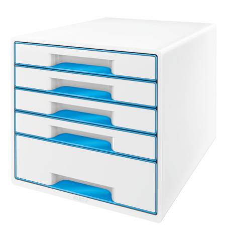 Pojemnik z szufladami, organizer na dokumenty na biurko z 5 szufladami Leitz WOW, perłowy biały / niebieski