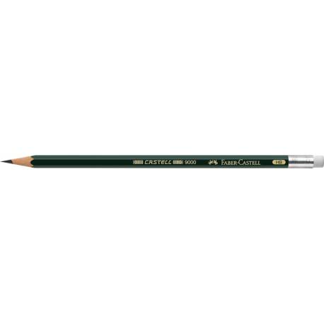 Ołówek z gumką, Faber Castell 9000, grafitowy, do szkicowania, hb