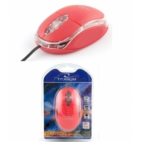 Mysz przewodowa Titanum 3D RAPTOR TM102R optyczna czerwono-przezr