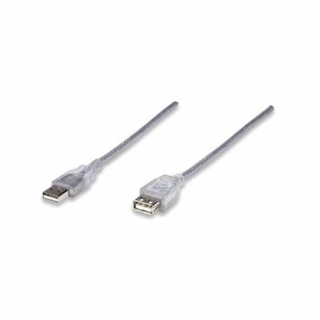 Kabel USB Manhattan C-U2AA18 USB 2.0 A-A M/F, 1,8m, srebrny