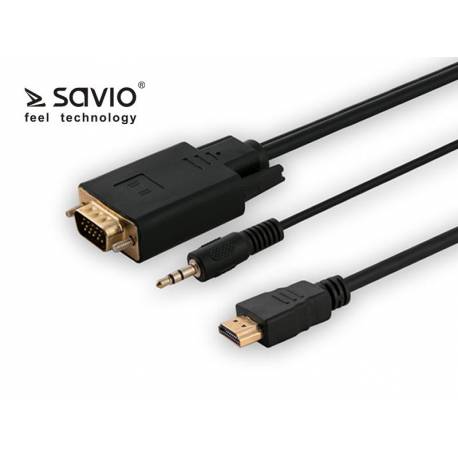 Kabel HDMI Savio CL-104 19pin męski - VGA męski 1,8m
