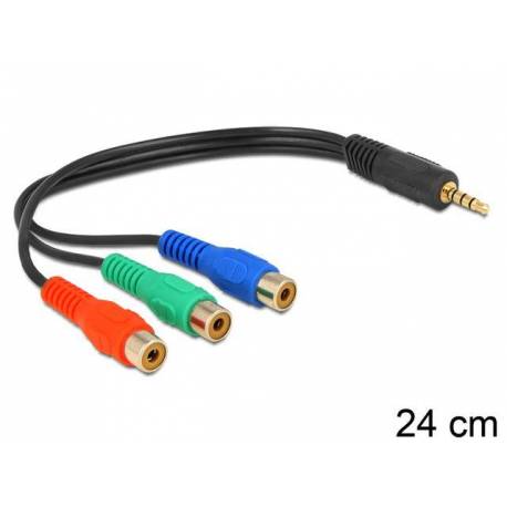 Kabel audio Delock miniJack 4-pin M - 3x RCA (chinch) F 0,24m czarny