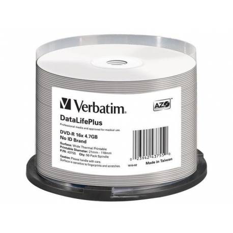 Płyta VERBATIM DVD-R cake box 50, 4.7GB 16x, Wide Thermal Printable