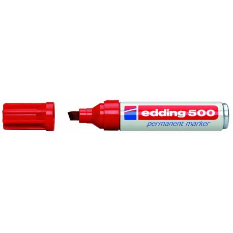 Marker permanentny, gruby flamaster Edding 500, ścięty, czerwony
