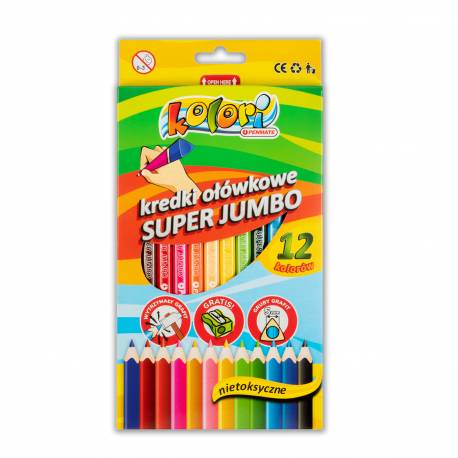 Kredki trójkątne, ołówkowe, grube, JUMBO 12 kolorów Premium Kolori