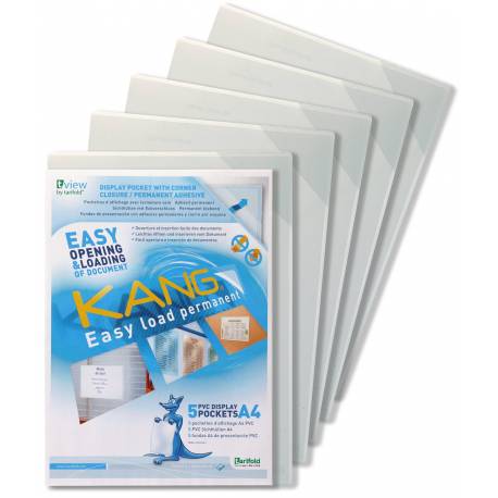 Tabliczka informacyjna, kieszeń samoprzylepna A4, Kang easy, 5 szt, szary
