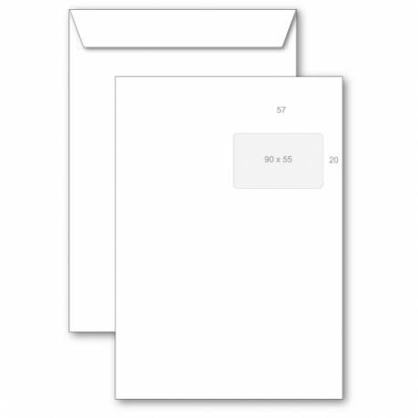 Koperty z okienkiem C4, list koperty samoklejące z paskiem HK białe okno prawa góra 55x90 mm 250szt