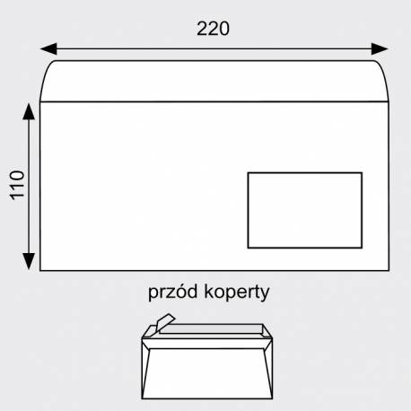 Koperty z okienkiem DL, list koperty samoklejące z paskiem HK białe okno prawe SUPER MAIL 400szt