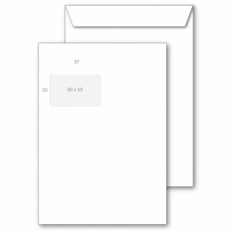 Koperty z okienkiem C4, list koperty samoklejące z paskiem HK białe okno lewa góra 55x90 mm 250szt