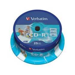 Płyta VERBATIM CD-R cake box 25, 700MB 52x AZO Wide Inkjet Printable
