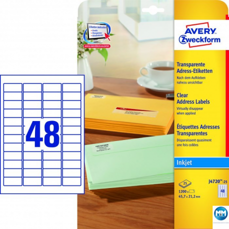 Etykiety samoprzylepne A4, adresowe etykiety wysyłkowe Avery Zweckform, 25 ark, 45,7x21,2mm, przezroczyste