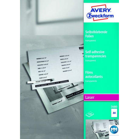 Folia do drukarek atramentowych, przezroczysta folia samoprzylepna A4, 100 szt, Avery Zweckform