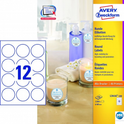 Etykiety samoprzylepne, etykiety okrągłe, na słoiki i butelki, Avery, 100 ark, Ø60mm, białe
