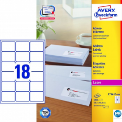 Etykiety samoprzylepne, etykieta adresowa, Avery, A4, 100 ark, 63,5x46,6mm, białe