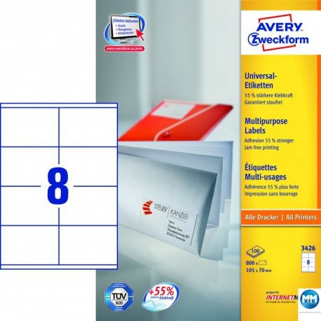Etykiety samoprzylepne A4, adresowe etykiety wysyłkowe Avery Zweckform, 100 ark, 105x70mm, białe
