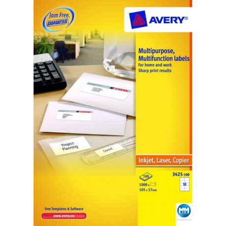 Etykiety samoprzylepne A4, adresowe etykiety wysyłkowe Avery Zweckform, 100 ark, 105x57mm, białe