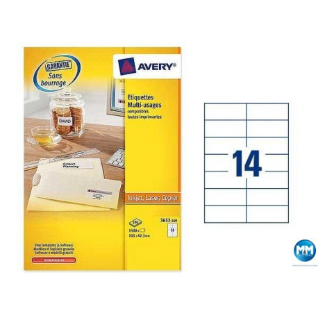 Etykiety samoprzylepne A4, adresowe etykiety wysyłkowe Avery Zweckform, 100 ark, 105x42,3mm, białe
