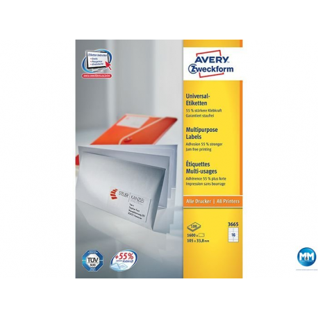 Etykiety samoprzylepne A4, adresowe etykiety wysyłkowe Avery Zweckform, 100 ark, 105x33,8mm, białe