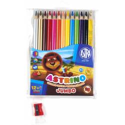 Kredki ołówkowe Astrino trójkątne 12 kolor w drewnie + temperówka + 1 