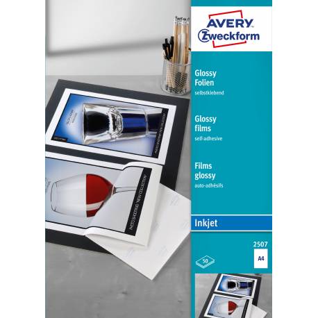 Folia do drukarek atramentowych, biała folia samoprzylepna A4, 50 szt, Avery Zweckform