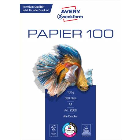 Papier do drukarek ksero A4, ryza papieru Avery 100g, biały 500 szt. klasa A