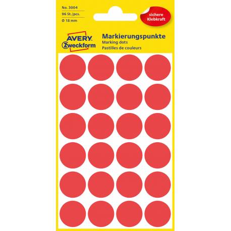Etykiety Avery Zweckfrom, kółka samoprzylepne, 96 etykiet, Ø18 mm, czerwone