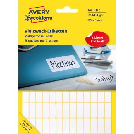 Etykiety samoprzylepne, Mini etykiety papierowe Avery Zweckform, 2184 etykiet, 20x8 mm, białe