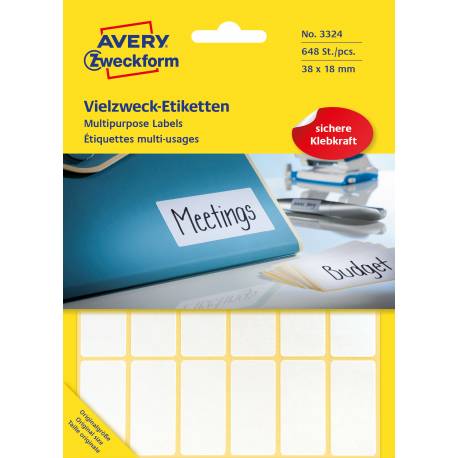 Etykiety samoprzylepne, Mini etykiety papierowe Avery Zweckform, 648 etykiet, 38x18 mm, białe