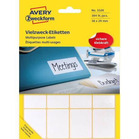 Etykiety samoprzylepne, Mini etykiety papierowe Avery Zweckform, 384 etykiet, 38x29 mm, białe