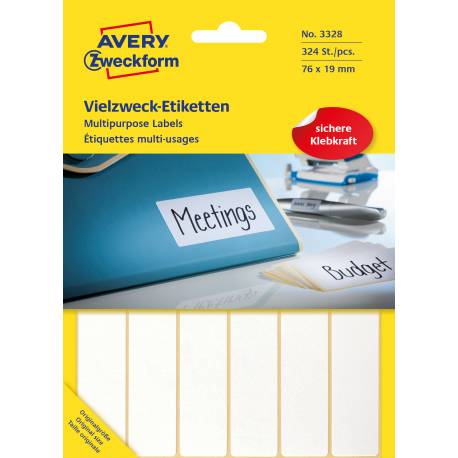 Etykiety samoprzylepne, Mini etykiety papierowe Avery Zweckform, 324 etykiet, 76x19 mm, białe