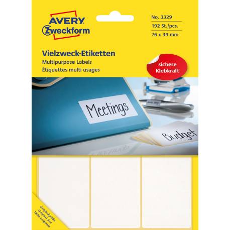 Etykiety samoprzylepne, Mini etykiety papierowe Avery Zweckform, 192 etykiet, 76x39 mm, białe