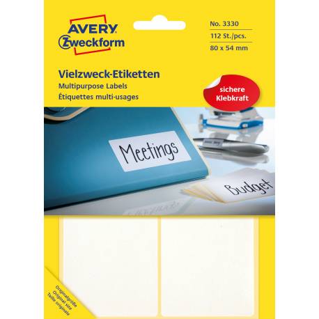 Etykiety samoprzylepne, Mini etykiety papierowe Avery Zweckform, 112 etykiet, 80x54 mm, białe