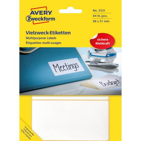 Etykiety samoprzylepne, Mini etykiety papierowe Avery Zweckform, 84 etykiet, 98x51 mm, białe