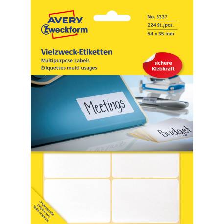 Etykiety samoprzylepne, Mini etykiety papierowe Avery Zweckform, 224 etykiet, 54x35 mm, białe