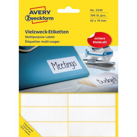 Etykiety samoprzylepne, Mini etykiety papierowe Avery Zweckform, 392 etykiet, 62x19 mm, białe