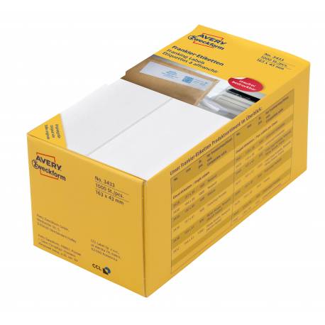 Adresowe etykiete wysyłkowe, etykiety do frankownic Avery Zweckform, 500 etykiet, 163x43 mm, białe