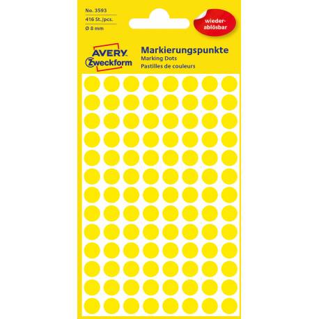 Usuwalne Etykiety Avery Zweckfrom, kółka samoprzylepne, 416 etykiet, Ø8 mm, żółte