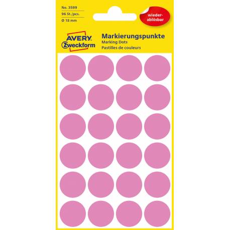 Usuwalne Etykiety Avery Zweckfrom, kółka samoprzylepne, 24 etykiet, Ø18 mm, różowe