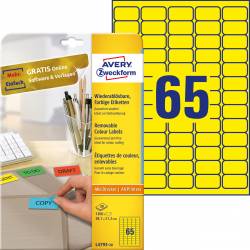 Etykiety usuwalne kolorowe, A4, 20 ark, 38,1x21,2 mm, żółte