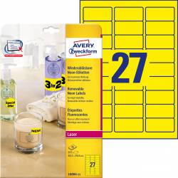 Etykiety neonowe, A4, 25 ark, 63,5x29,6 mm, żółte neonowe
