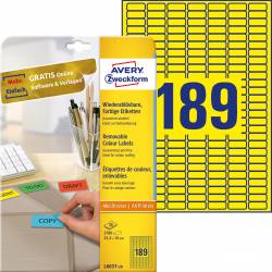 Etykiety usuwalne kolorowe, A4, 20 ark, 25,4x10 mm, żółte