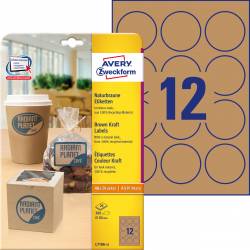 Ekologiczne etykiety na produkty A4, 25 ark, Ø60 mm, brązowe, okrągłe