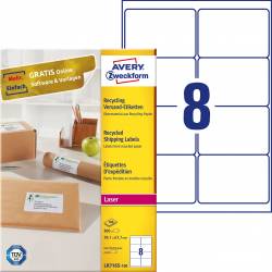 Recyklingowane etykiety wysyłkowe, A4, 100 ark, 99,1x67,7 mm, białe