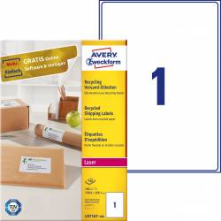 Recyklingowane etykiety wysyłkowe, A4, 100 ark, 199,6x289,1 mm, białe